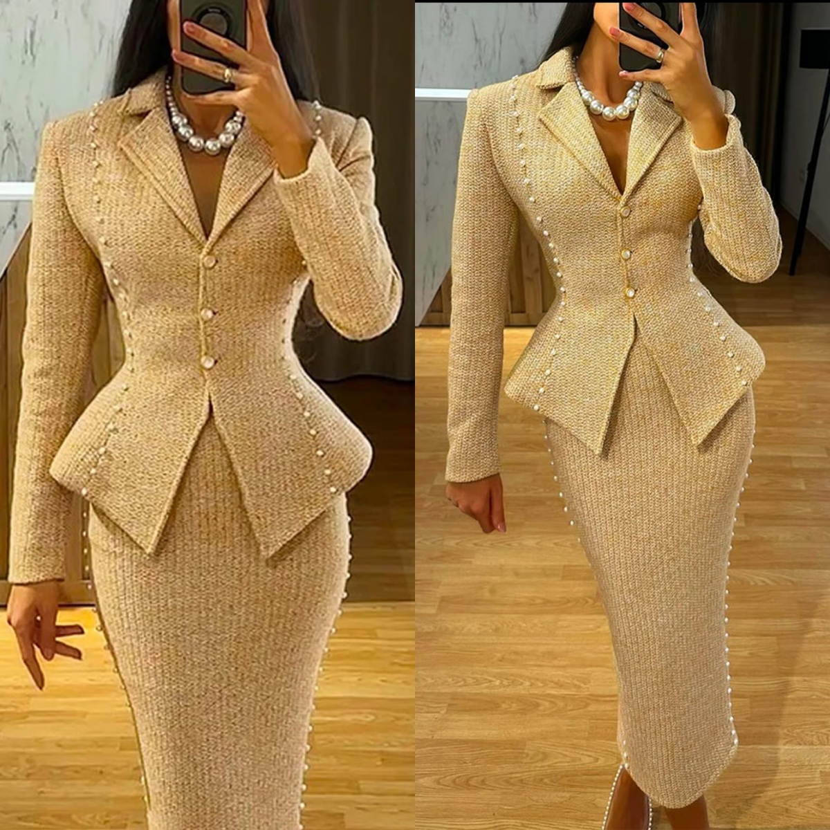 Women Formal Wear Blazer Set - Хлопковые женские комплекты блейзеров с жемчугом