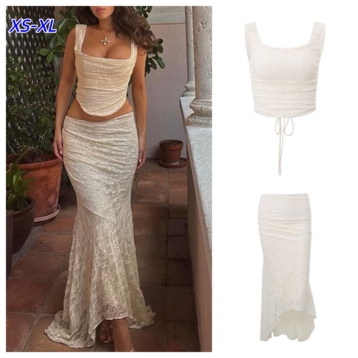 Women Formal Wear For Summer - Белый кружевной винтажный сексуальный комплект из