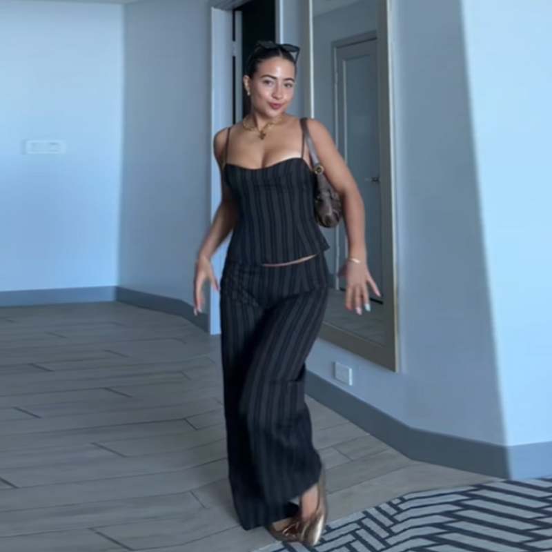 Women Formal Office Wear Tops - Элегантный французский костюм в полоску из