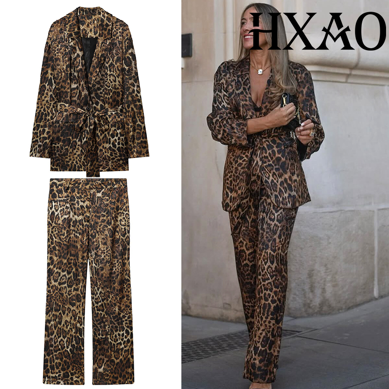 Women Formal Wear Set - HXAO Леопардовые брюки Комплект из 2