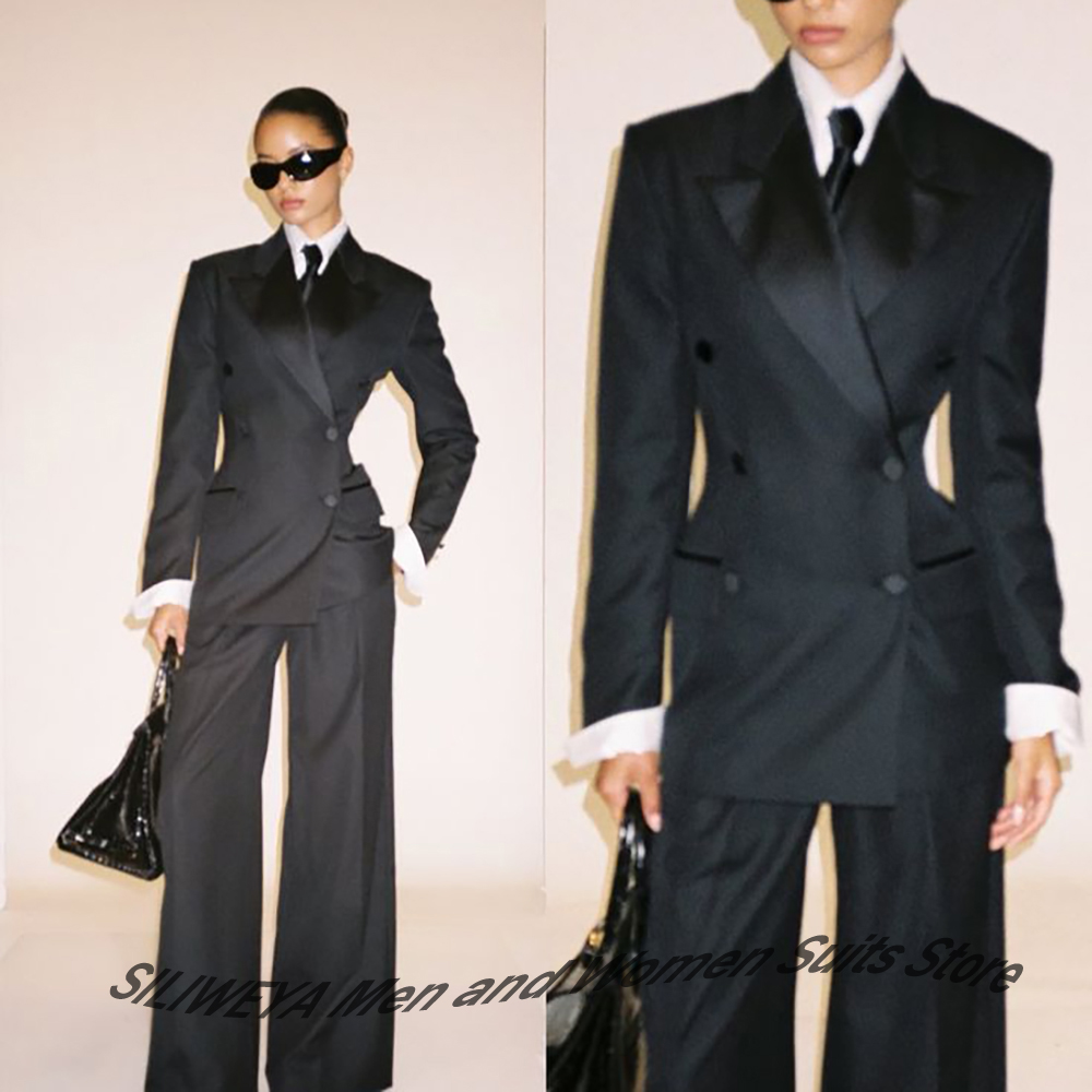 Women'S Office Formal Wear For Ladies - Профессиональный женский черный двубортный костюм, приталенный