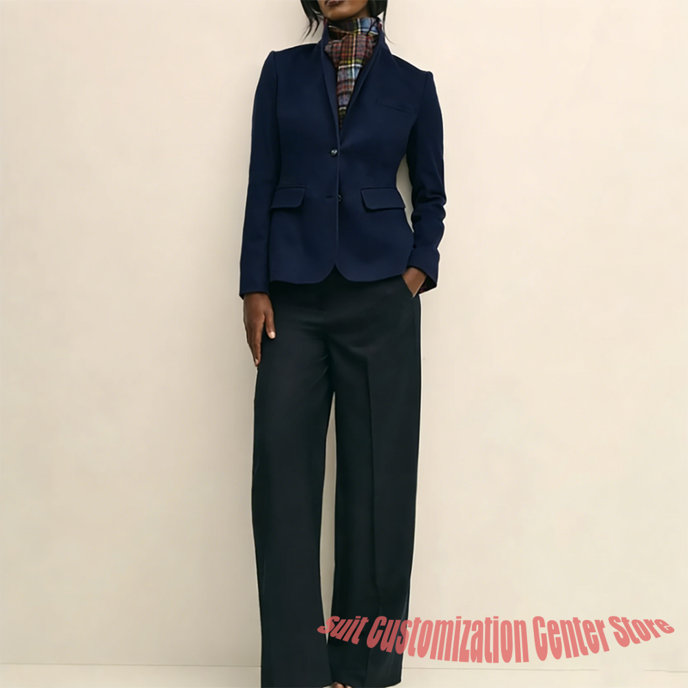 Women'S Office Formal Wear For Ladies - Женская темно-синяя шерстяная одежда, однобортный комплект