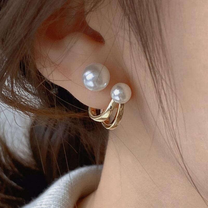 Pearl Earring Stud - Корейские модные серьги-гвоздики из серебра 925