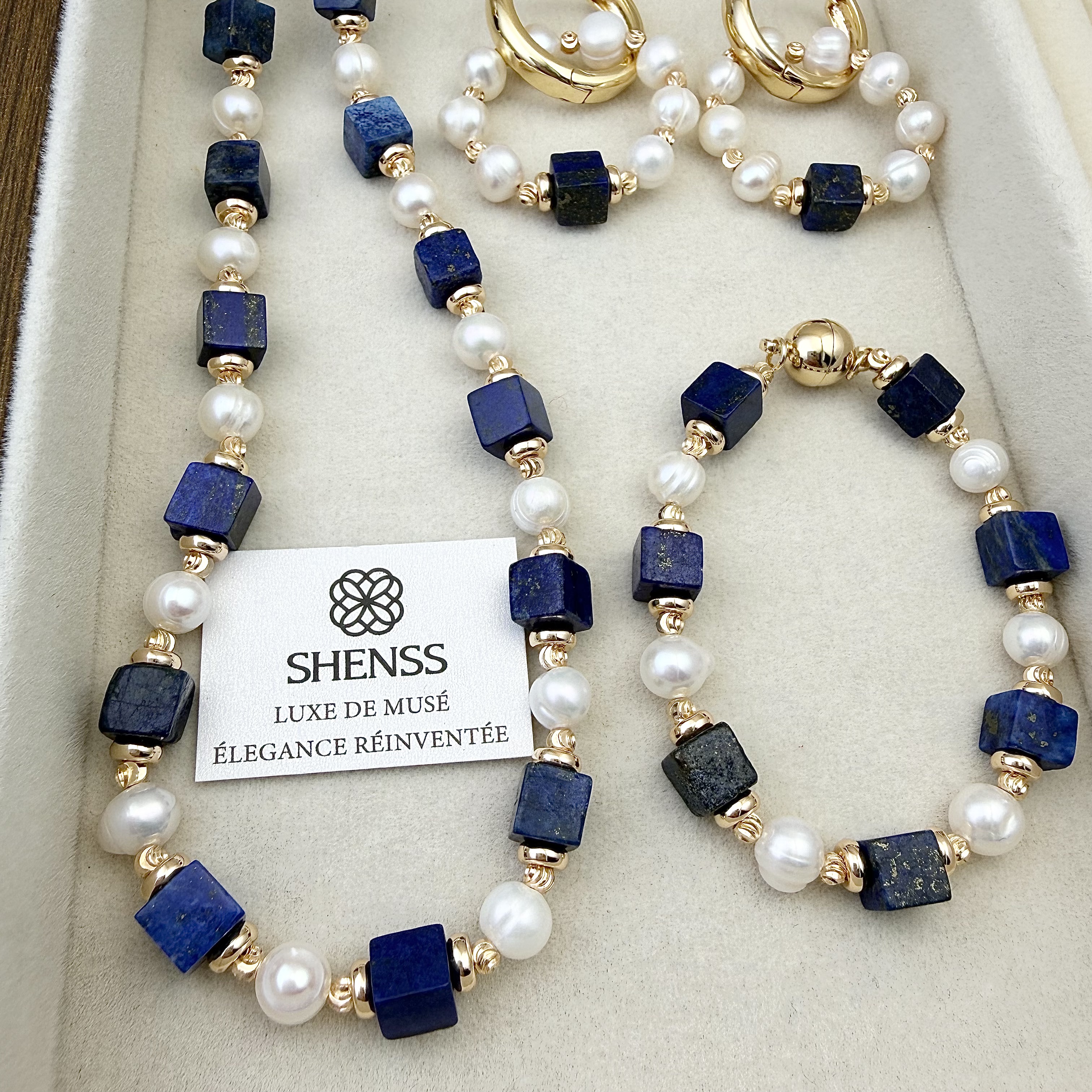 Pearl Earring Stud - Набор украшений из натурального лазурита и