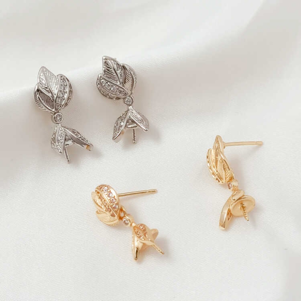 Pearl Earring Stud - 14 К микро-цирконий в стиле барокко,