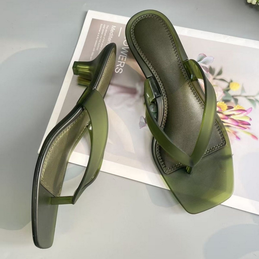 Kitten Heel Women - Корейские женские сандалии-стринги из ПВХ оливкового