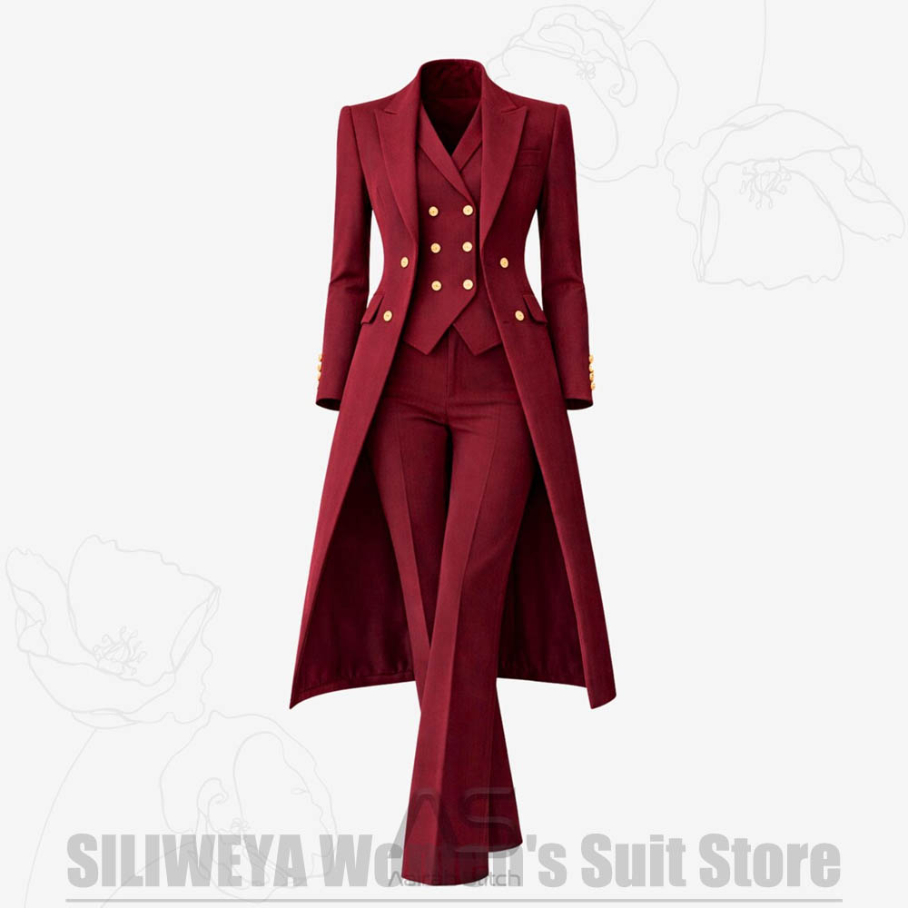 Women'S Office Formal Wear For Ladies - Женский костюм-тройка: двубортное длинное пальто, жилет,