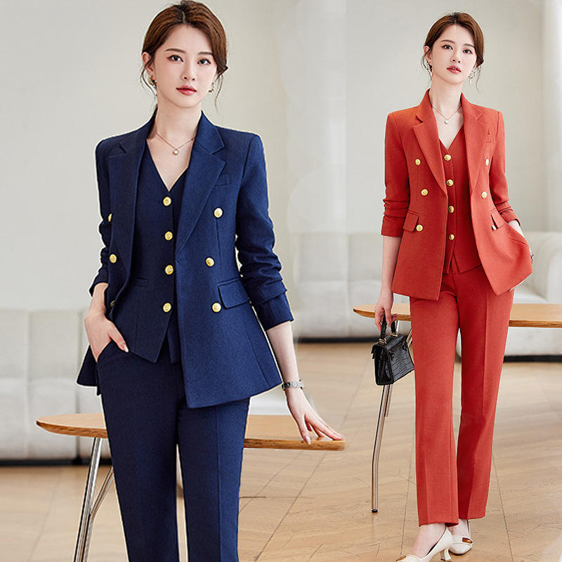 Women Formal Wear Blazer Set - Темно-синий комплект костюма для женщин, весенне-осенняя