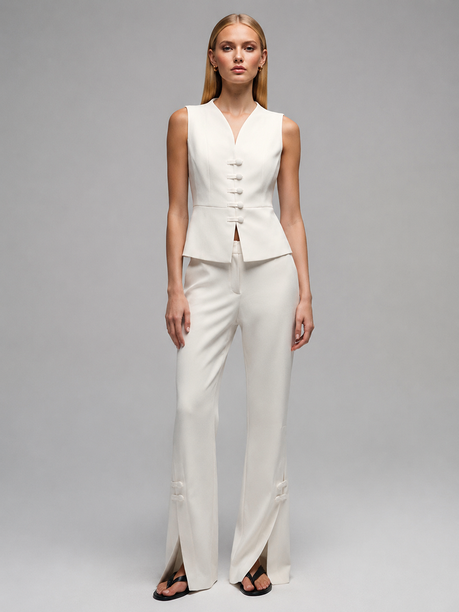 Women Formal Wear Set - Женский костюм LIMO: белый жилет без
