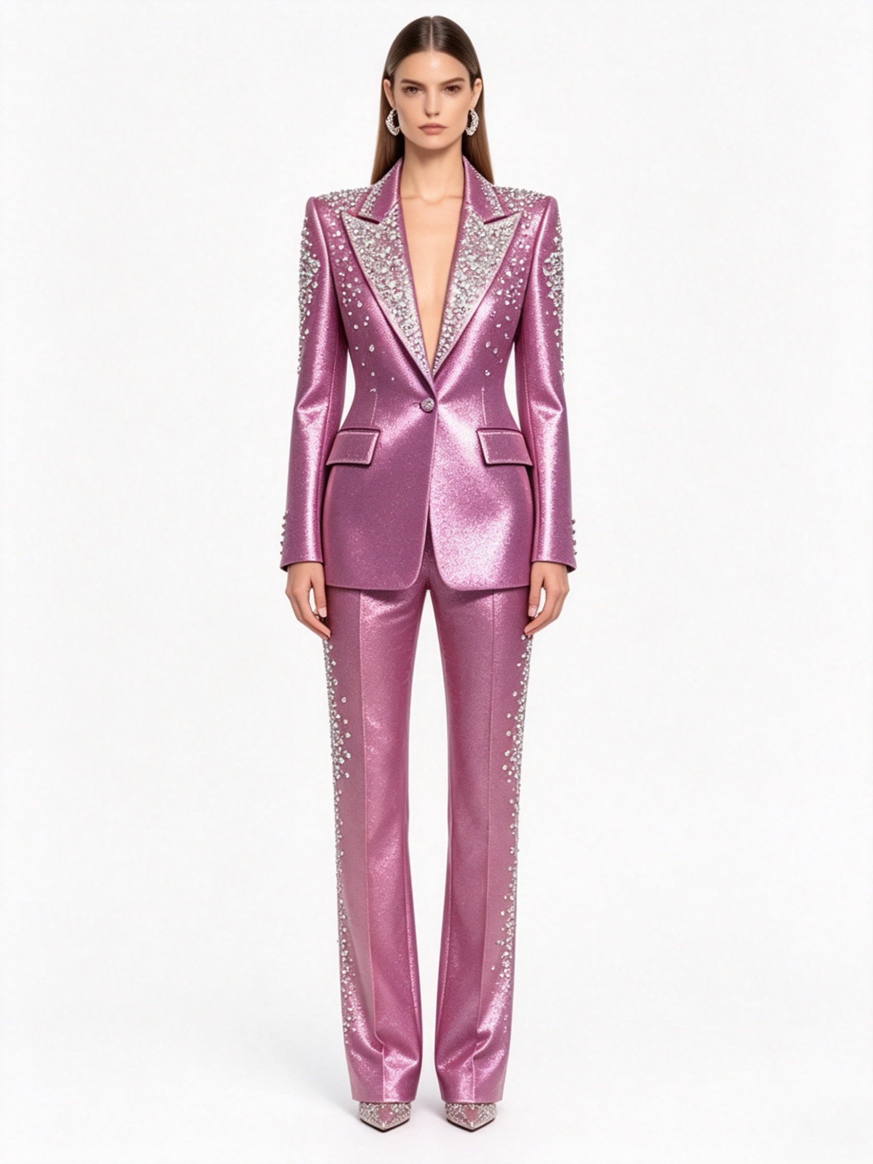 Women Formal Wear Blazer Set - Роскошный женский костюм из розового атласа