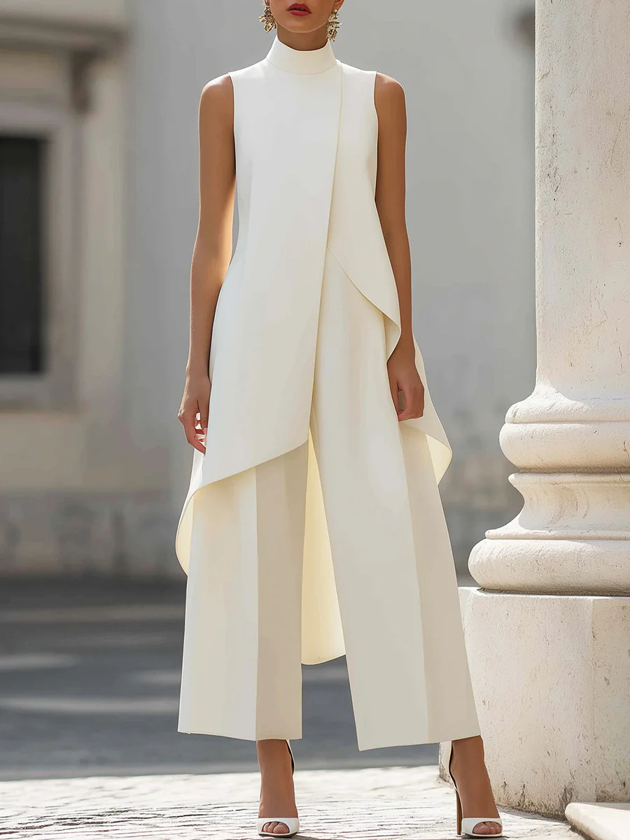 Formal Attire Woman - Женский однотонный костюм-двойка: асимметричный топ без