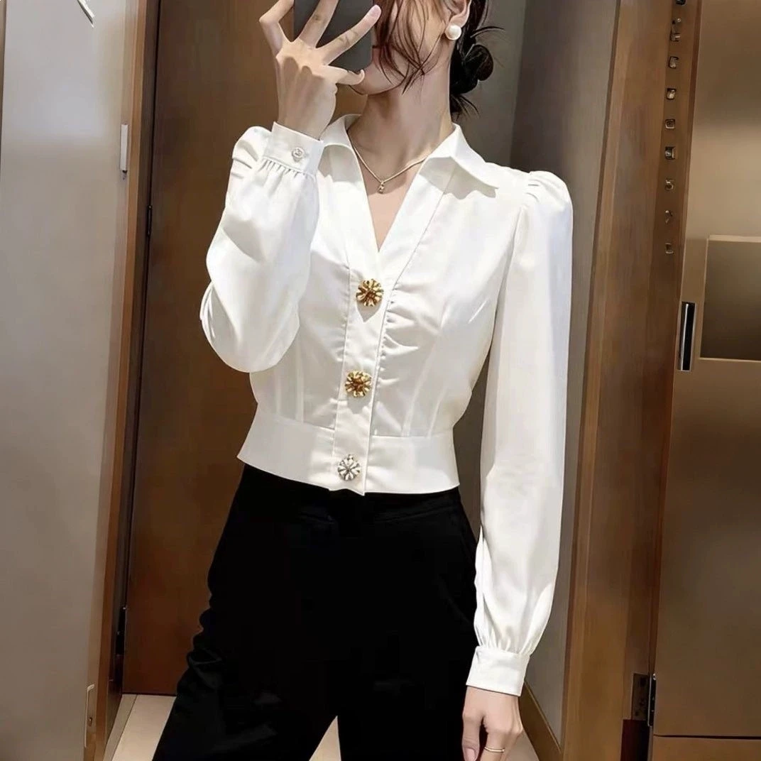 Элегантная белая блузка с V-об – обзор и цена Women Formal Office Wear Tops